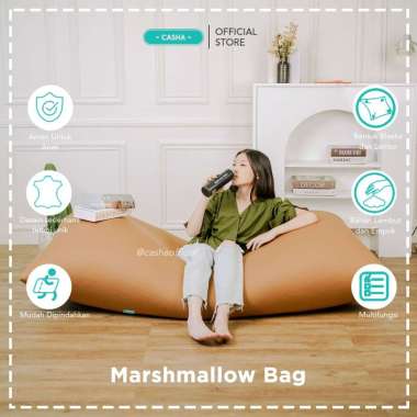 CASHA Marshmallow Bag - Bantal Lantai Besar - Kursi Duduk - Bean Bag Persegi - Bahan Elastis Almond