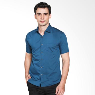 VM Slimfit Short Sleeves Shirt Kemeja Pria - Dark Tosca L Navy Tosca