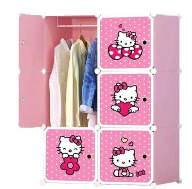 TERLARIS Lemari Pakaian Rak Serbaguna Susun Plastik Rak 6 pintu HELLO KITTY