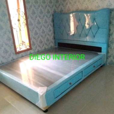 Divan dipan Laci sandaran quenetta rangka tempat untuk kasur matras springbed 160x200 putih