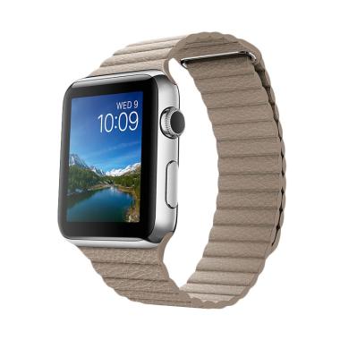 Jual Apple Stainless Steel Leather Loop Smartwatch - White 
