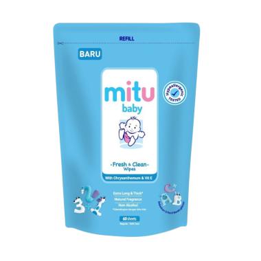 Jual Mitu Baby Wipes Refill - Blue [60 Sheets] Online