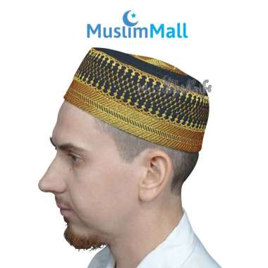 The Kufi Sulaman Benang Emas Metalik Peci - Hitam M Hitam
