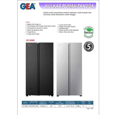 GEA RC-56WS - KULKAS 2 PINTU - LED TOUCH SCREEN PANEL - 428 L (Khusus Jakarta) Unit Only SIlver Jaka