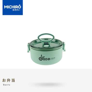 Michiro Tempat Makan Berbentuk Bulat Microwave Dilengkapi Garpu 1 Tiers Microwave Round Lunch Box Gr
