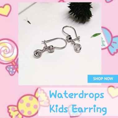 BCAA067 PERHIASAN ANTING ANAK BAYI BALITA WATERDROPS PERAK SILVER 925 LAPIS EMAS PUTIH ASLI ORIGINAL