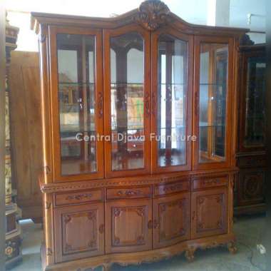 Lemari Hias Kaca Kayu Jati Almari Display Pajangan Bufet Buffet Laci Coklat