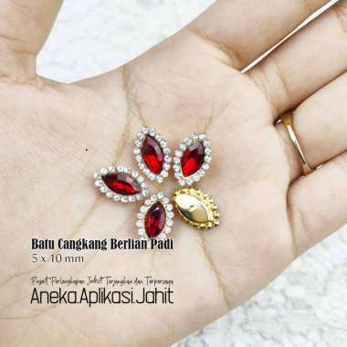 100 BIJI BATU CANGKANG BERLIAN PADI LAPIS EMAS / DIAMOND CANGKANG PADI 5X10 MM MERAH