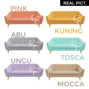 Sofa Retro Scandinavian 3 Dudukan Seater Pink - Monza Series