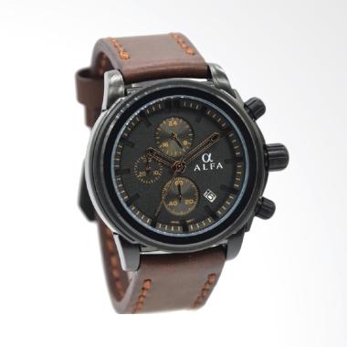Jual Alfa Leather Strap Jam Tangan Pria - Coklat Tua Ring 