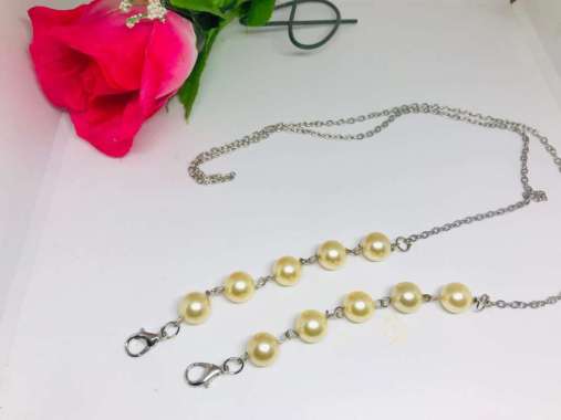 Kalung Strap Gantungan Tali Masker Rantai Mix Mutiara Shell kuning