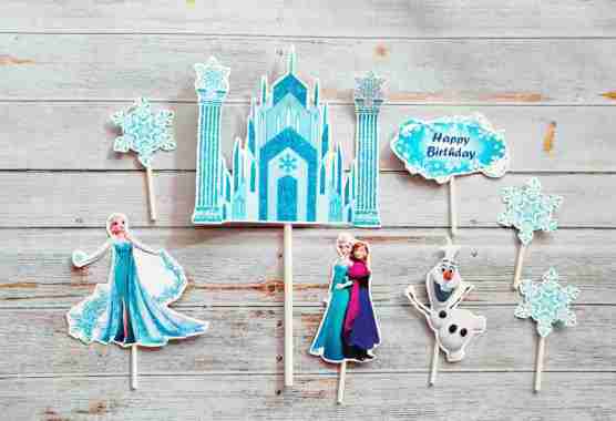 satu set cake topper toper hiasan kue ulang tahun karakter FROZEN dengan istana es