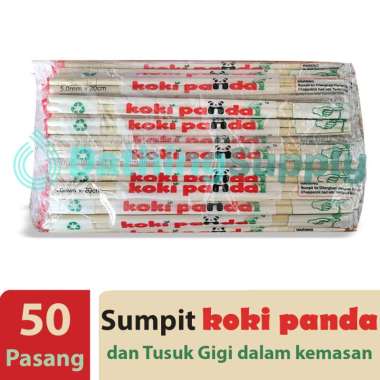 Koki Panda Sumpit Bambu + Tusuk Gigi Isi 50 Pasang / Sumpit Kayu Premium Bungkus Steril