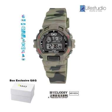 Jam Tangan Unisex Casual Sporty Rubber Digital Original Q&Q QNQ QQ M153J Army Series Hijau Lumut