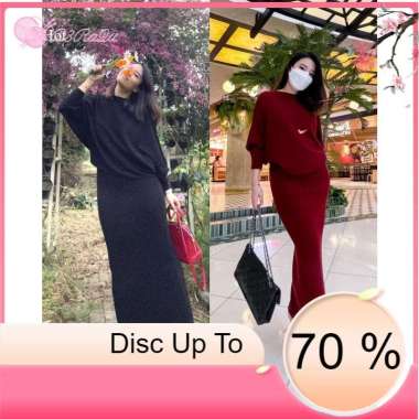 DeRa UniQue SETELAN RAJUT BATWING AWKARIN / SET ROK / SET FASHION / SET RAJUT HITAM
