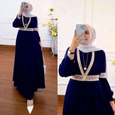 Qaisha Dress - Dress Variasi Renda - Pergelangan Tangan Polos - Baju Dress Mewah - Baju Dress Wanita