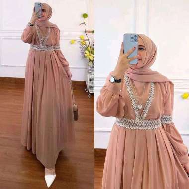Qaisha Dress - Dress Variasi Renda - Pergelangan Tangan Polos - Baju Dress Mewah - Baju Dress Wanita