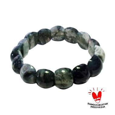 Vee M3 Batu Giok Oval Gelang Unisex Terapi Kesehatan Hijau Corak