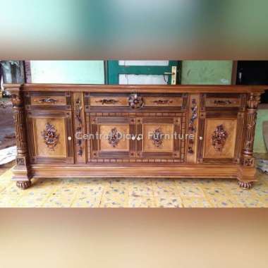 Buffet TV Arjuna Nakas Bufet Kayu Jati Ukir Furniture Asli Jepara Coklat