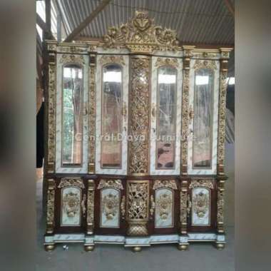 Lemari Hias Kaca Kayu Jati Ukiran Sima Jepara Almari Display Bufet