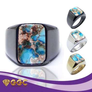 Cincin Batu Akik Pirus Turquoise Garansi Asli Hitam 9