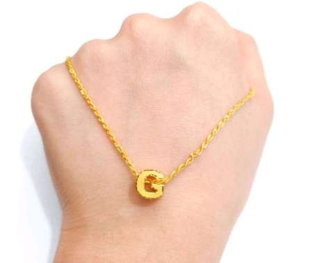 set kalung dan liontin model balok inisial huruf G elegant emas aslu