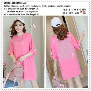 Mini Dress Casual Santai Wanita Korea Import AB535715 Mickey Miki Pink
