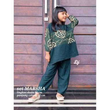 Marsha Set - One Set Anak Perempuan Rayon Premium Setelan Baju Celana Anak Lengan Panjang Kekinian L