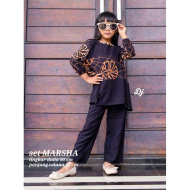 Marsha Set - One Set Anak Perempuan Rayon Premium Setelan Baju Celana Anak Lengan Panjang Kekinian L