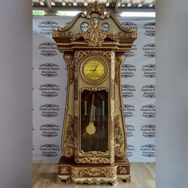 Almari Jam Hias Bagong Kayu Jati Ukir Bunga Gold Mebel Lemari Jepara