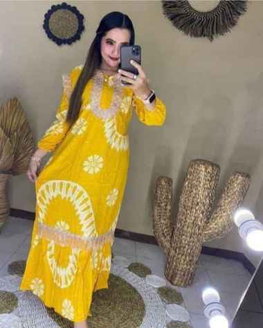 LONGDRESS ARAB RENDA BUNGA RANTAI / DASTER ARAB RENDA BUNGA RANTAI / DASTER MURAH MUSTARD