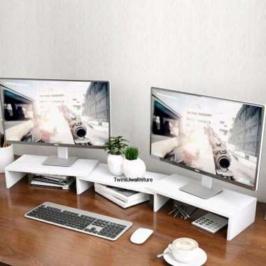 TwinsJ wallniture. Meja monitor double. Meja laptop. Meja komputer. Dudukan monitor.