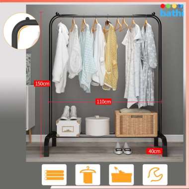 BHE001706 Rak Gawang Gantungan Baju Stainless Steel Pole Stand Hanger Hitam