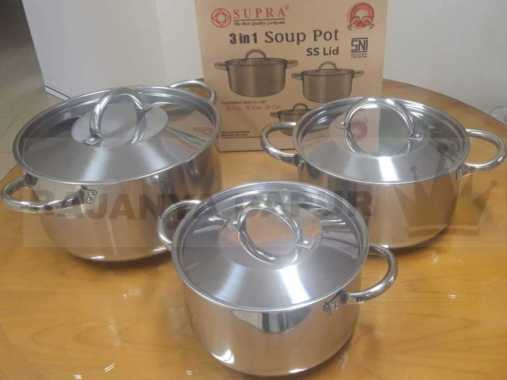 Panci supra soup pot 3 in 1 stainless steel - panci set induksi stainless steel supra - panci induks