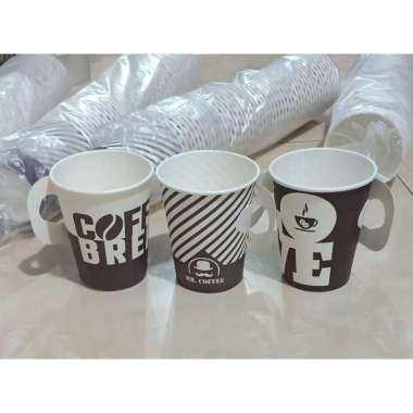 PAPER CUP GELAS KERTAS KOPI HANDLE / GAGANG 9 OZ 9OZ TANPA TUTUP Multicolor