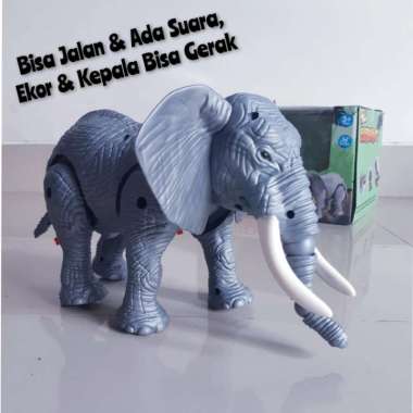 Mainan Gajah Jalan & Suara - Figure Hewan Baterai Anak Laki Perempuan