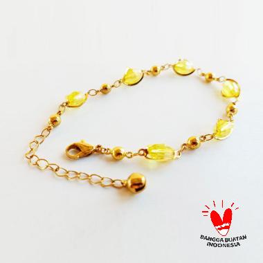 Vee Lapis Emas 18K Batu Giok Kristal Gelang Wanita Kuning