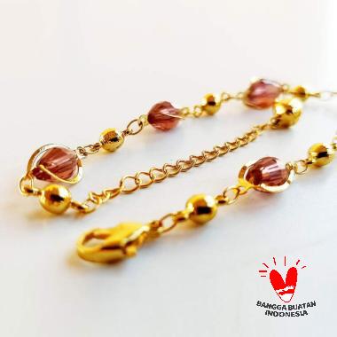 Vee Lapis Emas 18K Batu Giok Kristal Gelang Wanita Ungu