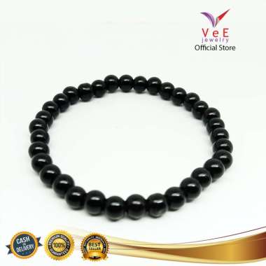 Vee Batu Giok China Asli Hitam Gelang Unisex [6mm] Hitam