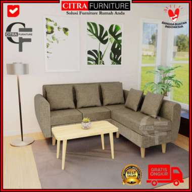 Sofa Minimalis L Putus Retro | Scandinavian| Vintage|Cream Mocca