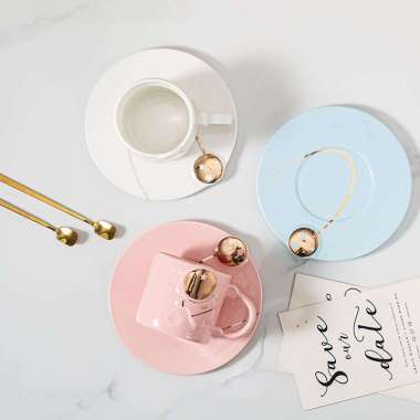 Coffee Cup And Saucer / Gelas Set Motif Astronot / Model Mug Diamond pink