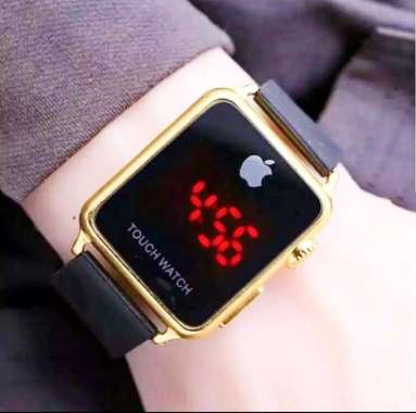 JAM TANGAN WATCH IPHONE RUBBER HITAM TOUCH SCREEN CASE WARNA GOLD
