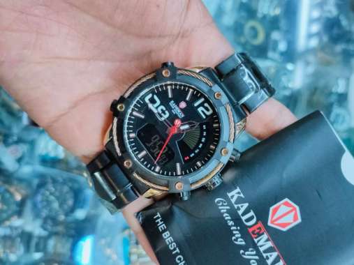 BERGARANSI 100% Jam Tangan Pria KADEMAN DUALTIME ORIGINAL Water Resistant Rantai Stainlees Steel Jam