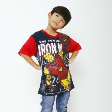 Marvel Ironman Head Back Print Kaos Anak Laki-laki