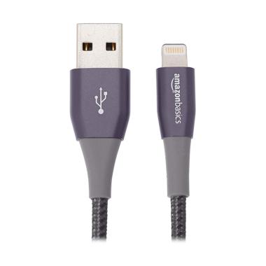 MFi Certified Apple iPhone Charger Basics Premium Double Nylon Braided Lightning to USB Cable Dark Gray 6-Foot Durability Rated 20,000 Bends