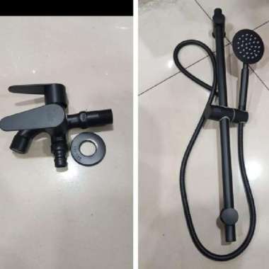 TIANG SHOWER Hitam + KRAN SHOWER Cabang hitam /paket kran+ shower BANO