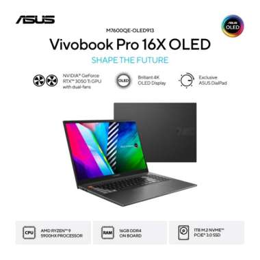 Asus Creator M7600QE Ryzen 9-5900HX-RTX 3050Ti-16GB-1TB SSD-Win 11-OHS Black
