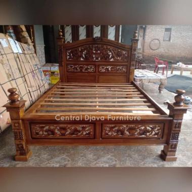 Dipan Ranjang Tempat Tidur Rahwana 160x200 Ukir Kayu Jati Mebel Jepara 160 x 200