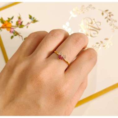 Cincin josean emas asli kadar 875 model hati 2 warna hadiah ultah vale