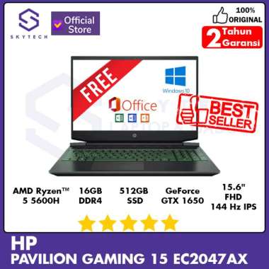 LAPTOP HP PAVILION GAMING 15 EC2047AX AMD RYZEN 5 5600H 16GB SSD 512GB GTX1650 FREE WINDOWS 10 + OHS